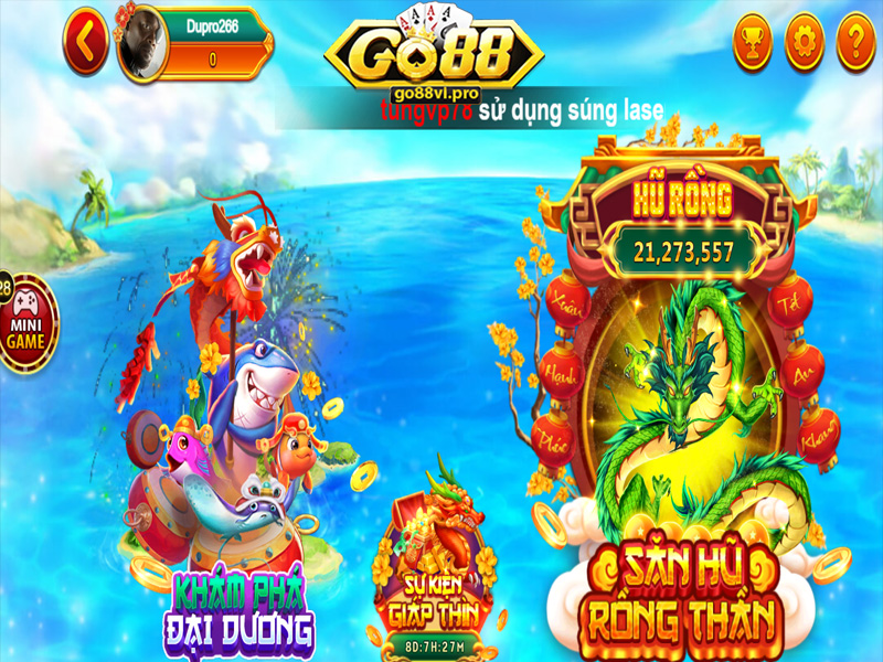 Sảnh game bắn cá đổi thưởng Go 88 được thiết kế với hình ảnh bắt mắt