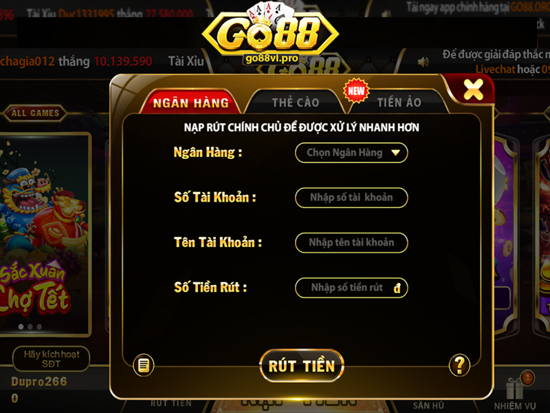 Nhiều hình thức rút tiền thưởng Go 88 cung cấp cho người chơi